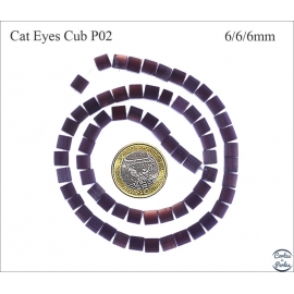 Perles oeil de chat lisses - Cubes/6 mm - Améthyste