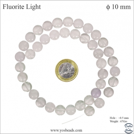 Perles semi précieuses en Fluorite - Ronde/10 mm - Blanc