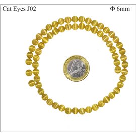 Perles oeil de chat lisses - Rondes/6 mm - Moutarde