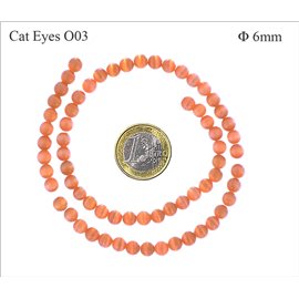 Perles oeil de chat lisses - Rondes/6 mm - Orange clair