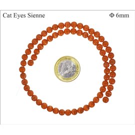 Perles oeil de chat lisses - Rondes/6 mm - Sienna