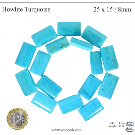 Perles semi précieuses en Howlite Turquoise - Dragée/25 mm - Turquoise