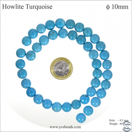 Perles semi précieuses en Howlite Turquoise - Ronde/10 mm - Turquoise