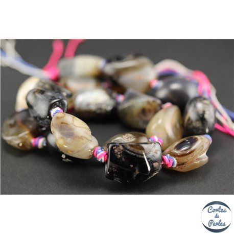 Perles semi précieuses en black agate - Pépites/20 mm