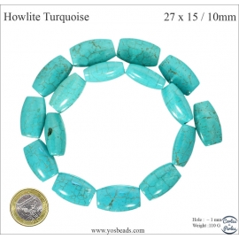 Perles semi précieuses en Howlite Turquoise - Tonneau/27 mm - Turquoise