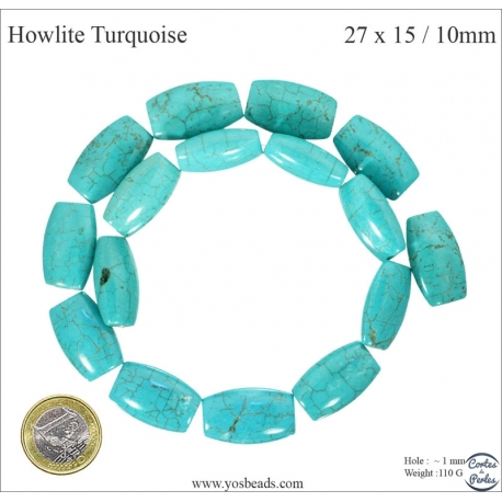 Perles semi précieuses en Howlite Turquoise - Tonneau/27 mm - Turquoise