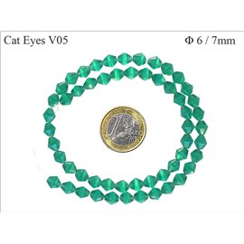 Perles Œil de Chat Facettées - Toupie/6 mm - Vert