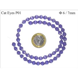 Perles Œil de Chat Facettées - Toupie/6 mm - Violet