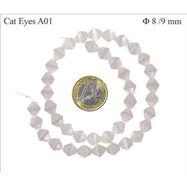 Perles Œil de Chat Facettées - Toupie/8 mm - Blanc