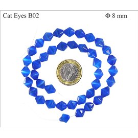 Perles Œil de Chat Facettées - Toupie/8 mm - Bleu