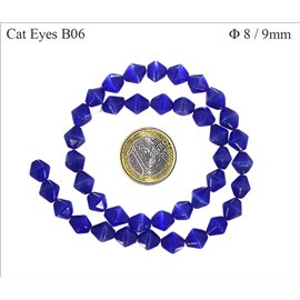 Perles oeil de chat facettées - Toupies/8 mm - Bleu Capri