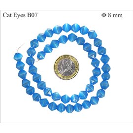 Perles Œil de Chat Facettées - Toupie/8 mm - Bleu