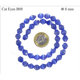 Perles Œil de Chat Facettées - Toupie/8 mm - Bleu