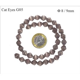 Perles Œil de Chat Facettées - Toupie/8 mm - Gris