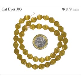 Perles Œil de Chat Facettées - Toupie/8 mm - Jaune