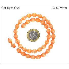 Perles Œil de Chat Facettées - Toupie/8 mm - Orange