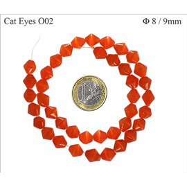 Perles Œil de Chat Facettées - Toupie/8 mm - Rouge