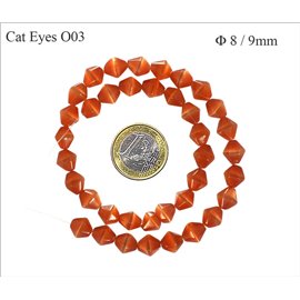 Perles Œil de Chat Facettées - Toupie/8 mm - Rouge