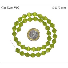 Perles Œil de Chat Facettées - Toupie/8 mm - Vert