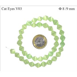 Perles Œil de Chat Facettées - Toupie/8 mm - Vert