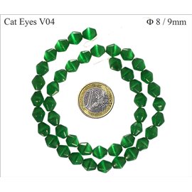 Perles Œil de Chat Facettées - Toupie/8 mm - Vert