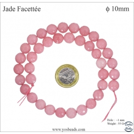 Perles semi précieuses en Jade - Ronde/10 mm - Rose Flamant