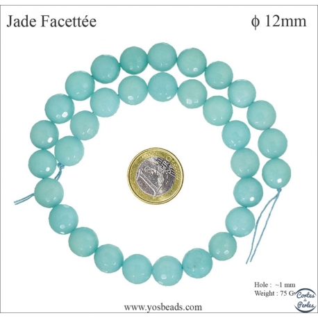 Perles semi précieuses en Jade - Ronde/12 mm - Bleu des Iles