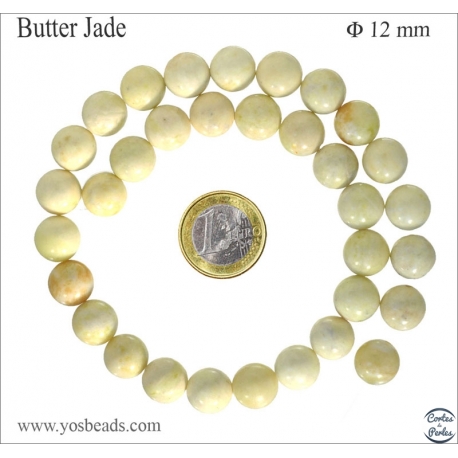 Perles semi précieuses en Jade - Ronde/12 mm - Jaune