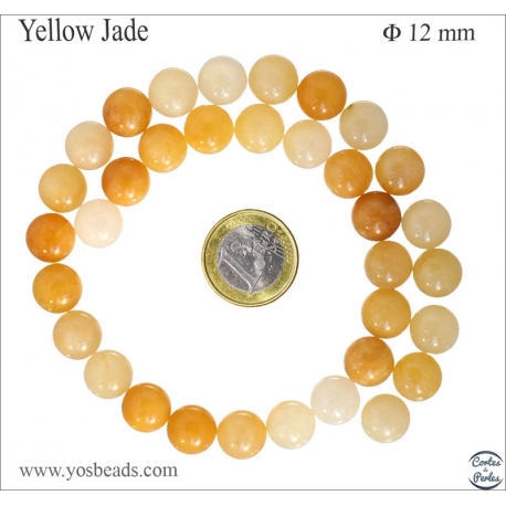 Perles semi précieuses en Jade - Ronde/12 mm - Jaune