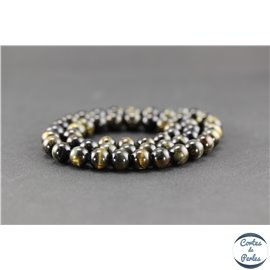 Perles semi précieuses en oeil de tigre noir - Ronde/8 mm