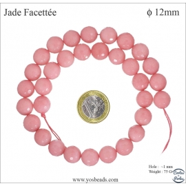 Perles semi précieuses en Jade - Ronde/12 mm - Rose
