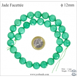 Perles semi précieuses en Jade - Ronde/12 mm - Vert
