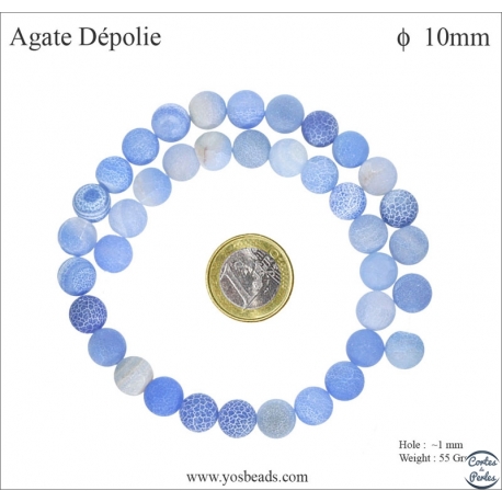 Perles semi précieuses en agate - Ronde/10 mm - Bleu lavande