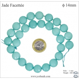 Perles semi précieuses en Jade - Ronde/14 mm - Bleu des Iles