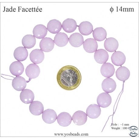 Perles semi précieuses en Jade - Ronde/14 mm - Glycine