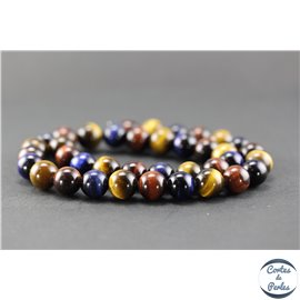 Perles en oeil de tigre multicolores - Rondes/10mm - Grade A