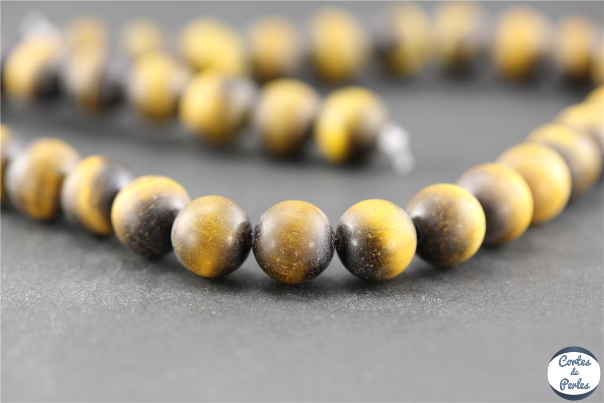 Sweet & Happy Girl’s Store - Perles Rondes En œil De Tigre Bleu Et Bronzite Marron - Pour Fabrication De Bijoux (bracelets, Colliers) - Diamètre 6 Mm Et 12 Mm - Fil De 38 Cm