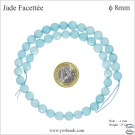 Perles semi précieuses en Jade - Ronde/8 mm - Bleu des Iles