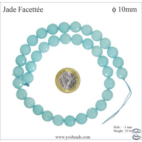 Perles semi précieuses en Jade - Ronde/8 mm - Bleu des Iles