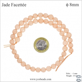 Perles semi précieuses en Jade - Ronde/8 mm - Pêche