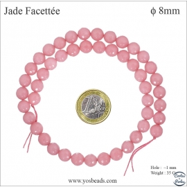 Perles semi précieuses en Jade - Ronde/8 mm - Rose Flamant