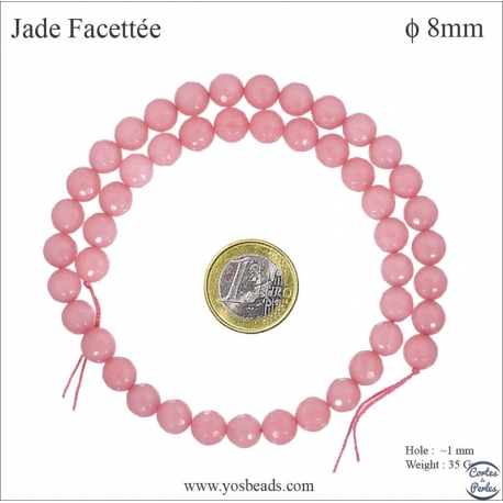 Perles semi précieuses en Jade - Ronde/8 mm - Rose Flamant