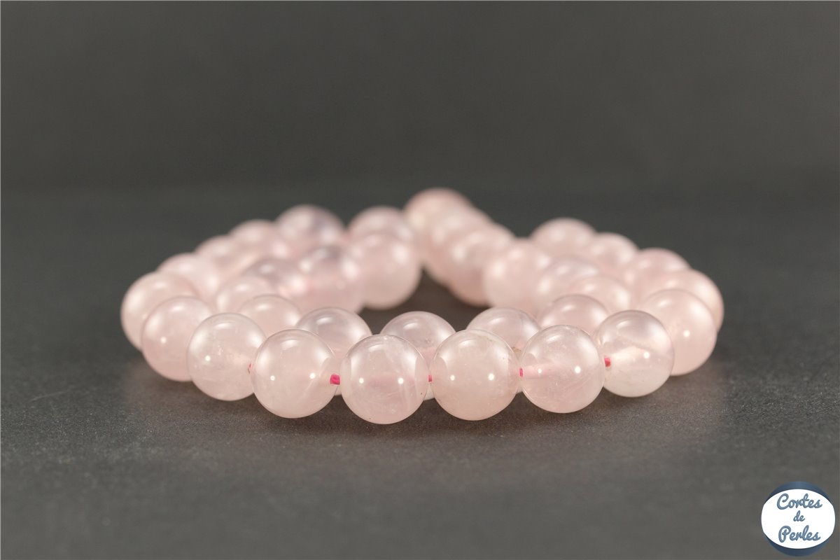 bracelet quarte rose perle ronde 12 mm , pierre naturelle