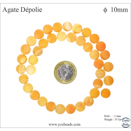 Perles semi précieuses en agate - Ronde/10 mm - Orange