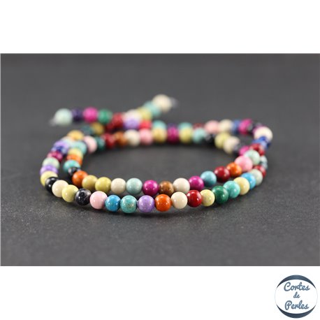 Perles semi précieuses en pierre de fossile - Rondes/4 mm - Multicolore