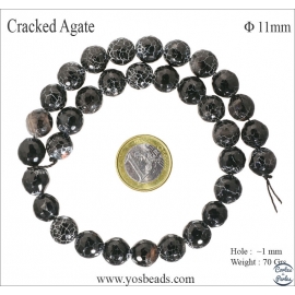 Perles en agate craquelée noire - Rondes/11mm