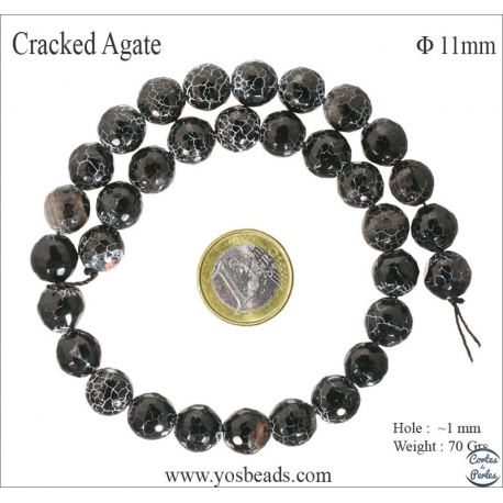 Perles semi précieuses en cracked agate - Ronde/11 mm - Noir