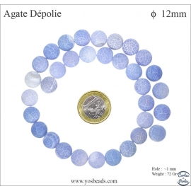 Perles semi précieuses en agate - Ronde/12 mm - Bleu lavande dépoli