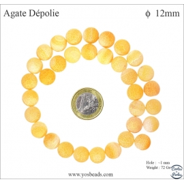 Perles semi précieuses en agate - Ronde/12 mm - Orange dépoli