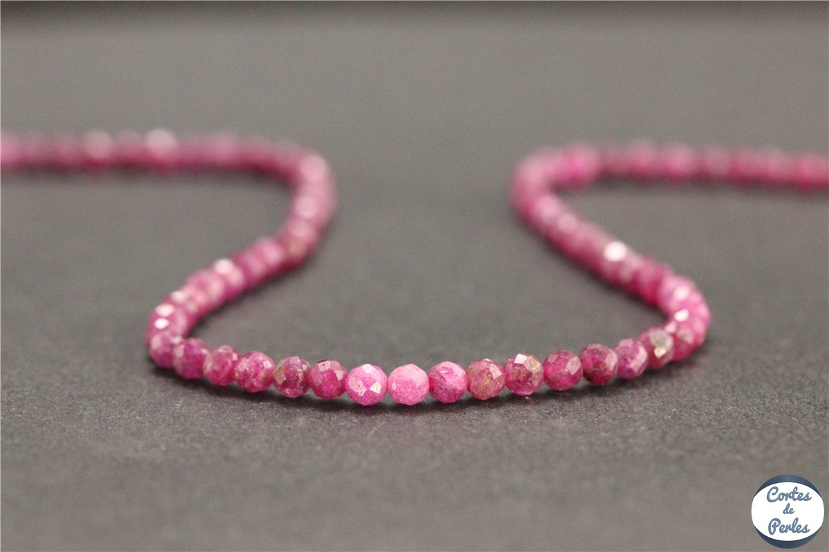 Perles rondes facettées 2 mm pierre gemme - Jaspe rouge x39cm - Perles & Co